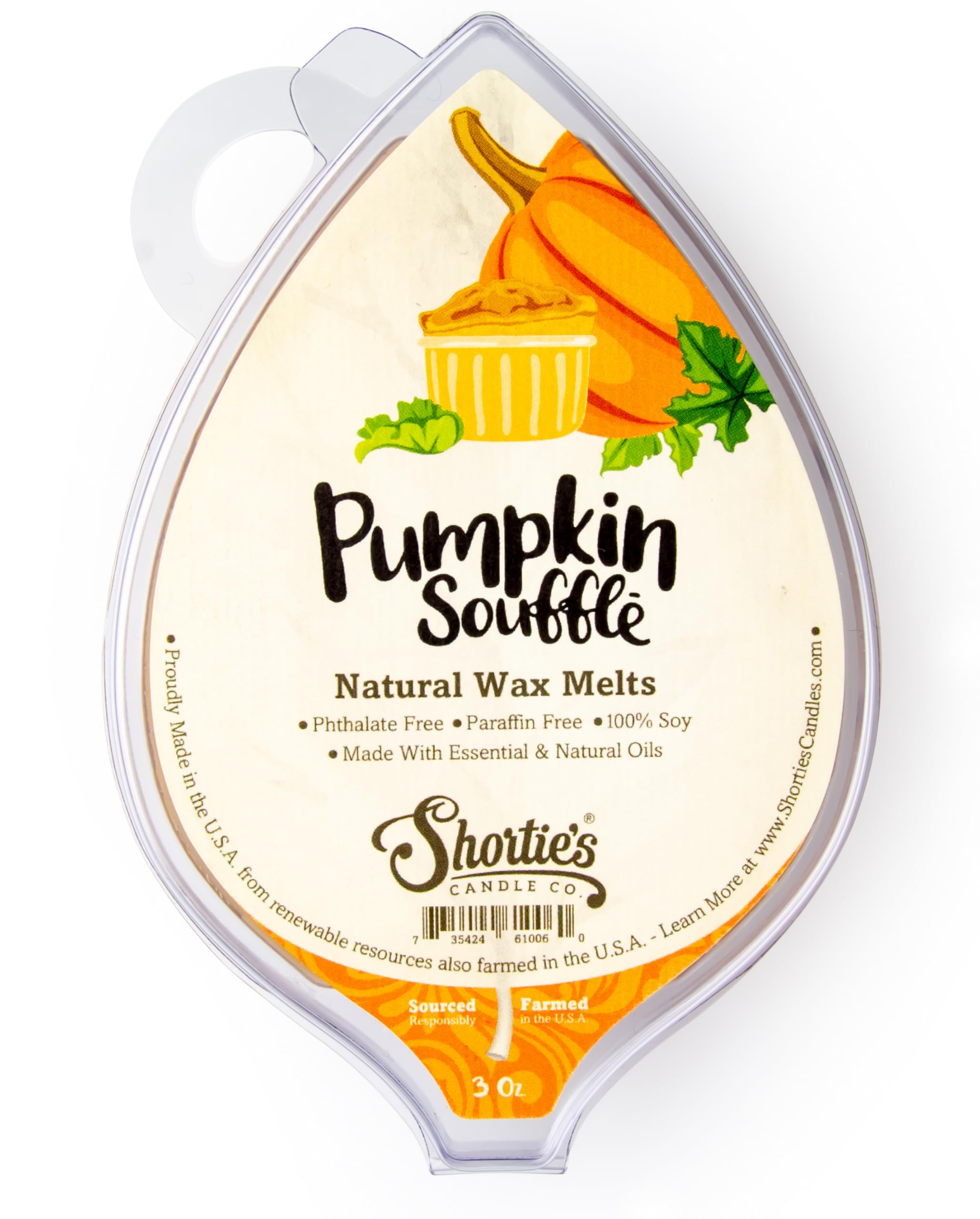 Shortie's Candle Company Pumpkin Souffle Natural Soy Wax Melts - Formula 117-1 Highly Scented 3 Oz. Bar - Made with 100% Soy and
